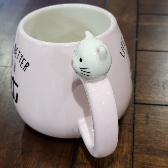 Kitten Figurine Pink Ceramic Coffee‎ Mug 14 Oz - Life Is Better With a Cat - Picture 14 of 16